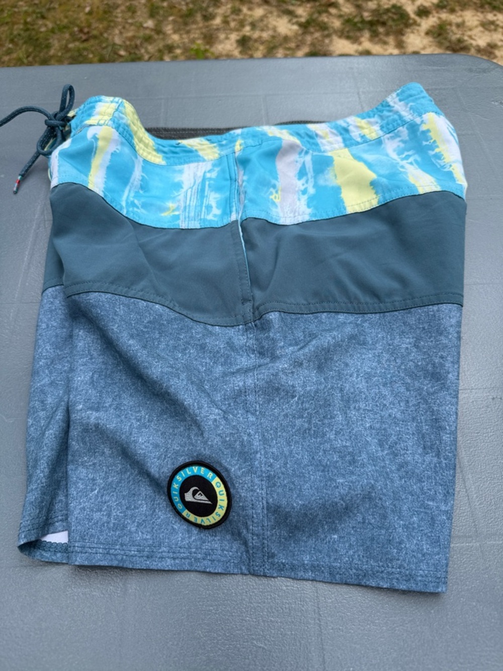 Quiksilver Teal Blue Yellow Panel Swim Trunks